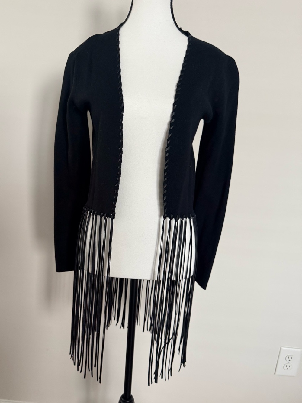 Chelsea Violet Open-Front Fringe Sweater